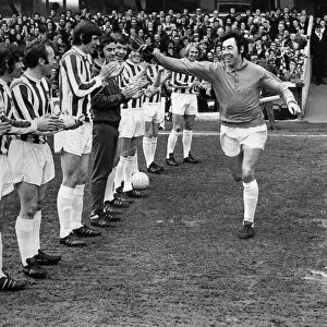 Player of the Year, Gordon Banks is saluted by his Stoke team mates and Everton
