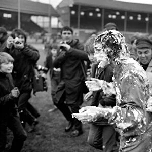 Players covered in soapy water during Charity football match. November 1969 Z11133-002