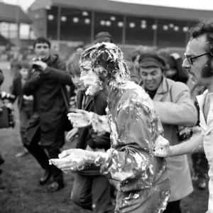 Players covered in soapy water during Charity football match. November 1969 Z11133-002