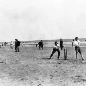 Print of Beach Cricket Scene at Hayling Island Print of Beach Cricket Scene at Hayling Island