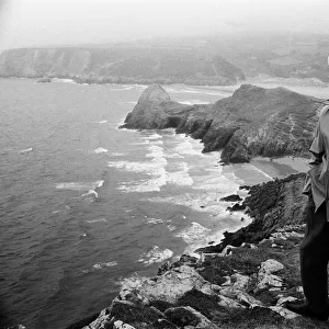 Poet Vernon Watkins on the cliffs near his home in Southgate, Swansea. 28th July 1967