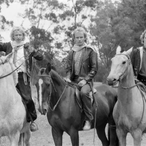 The Police, pop / rock group, pictured on horses. Left is guitarist Andy The Police, pop / rock group, pictured on horses. Left is guitarist Andy