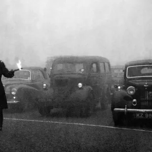 Policeman on Point Duty in Heavy Smog London Print 1952
