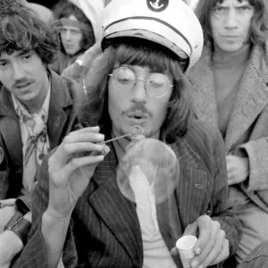 Pop fans blowing bubbles at the Isle of Wight Pop Festival 30th August 1969