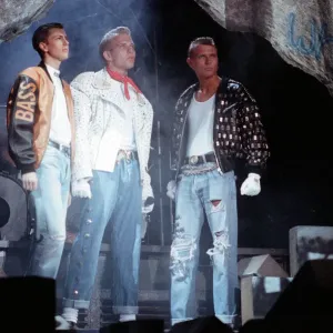 Pop group Bros, from left to right, Craig Logan, Matt Goss and Luke Goss. 10th July 1988