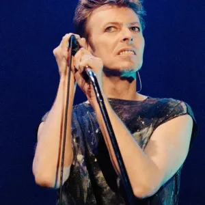 Pop star David Bowie performing on stage during a concert at The Scottish Exhibition Pop star David Bowie performing on stage during a concert at The Scottish Exhibition