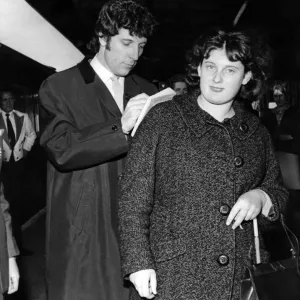 Black and white print of Tom Jones at Cardiff General Station
