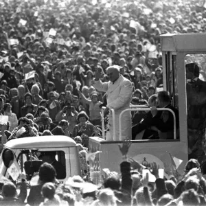 The Pope in Ireland October 1979 Pope John Paul II waves to the crowd from his pope The Pope in Ireland October 1979 Pope John Paul II waves to the crowd from his pope