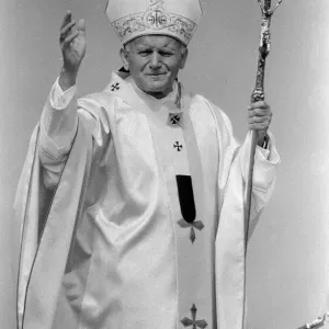 Pope John Paul II at Cardiff airport on his visit to Wales