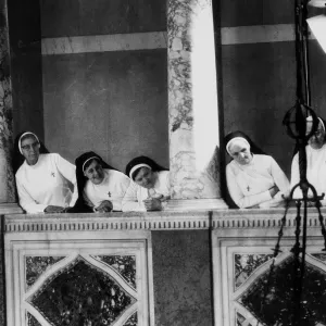 Pope John Paul II visits Britain May 1982 Nuns look down from a balcony as