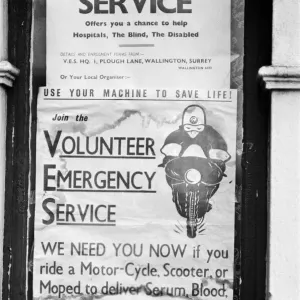 Poster asking for motor cyclists to help the Volunteer Emergency Service Poster asking for motor cyclists to help the Volunteer Emergency Service