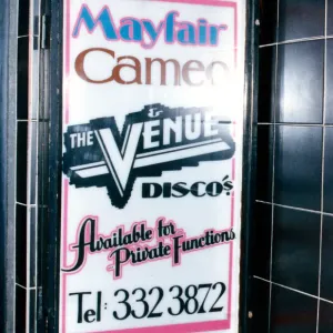 A poster promoting the Mayfair, Cameo and Venue nightclubs, Scotland. 15th November 1992 A poster promoting the Mayfair, Cameo and Venue nightclubs, Scotland. 15th November 1992