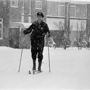 A Postman on Skis in the Snow Print, Reading, Berkshire 1982 A Postman on Skis in the Snow Print, Reading, Berkshire 1982