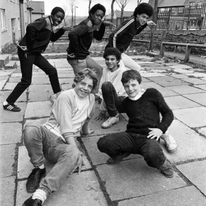 Practising breakdance routines for a fundraising event in aid of the Ethiopian famine Practising breakdance routines for a fundraising event in aid of the Ethiopian famine