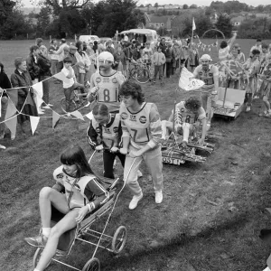 Pram Race, Lambourn, Berkshire, October 1985 Pram Race, Lambourn, Berkshire, October 1985