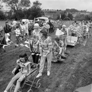 Pram Race, Lambourn, Berkshire, October 1985 Pram Race, Lambourn, Berkshire, October 1985