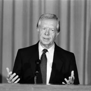 Former President Jimmy Carter talks to the press at the American Embassy on overseas Former President Jimmy Carter talks to the press at the American Embassy on overseas
