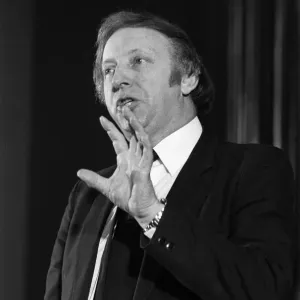 Print of Arthur Scargill addressing miners at Worksop, Nottinghamshire, January 1985