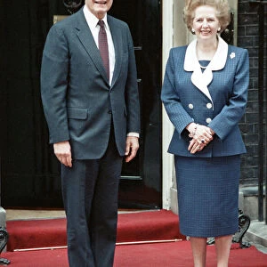President of the United States George Bush and Prime Minister Margaret Thatcher outside