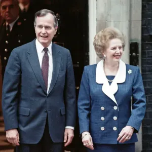 President of the United States George Bush and Prime Minister Margaret Thatcher outside President of the United States George Bush and Prime Minister Margaret Thatcher outside