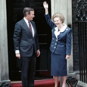 President of the United States George Bush and Prime Minister Margaret Thatcher outside President of the United States George Bush and Prime Minister Margaret Thatcher outside