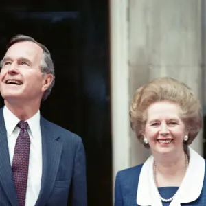 President of the United States George Bush and Prime Minister Margaret Thatcher outside President of the United States George Bush and Prime Minister Margaret Thatcher outside
