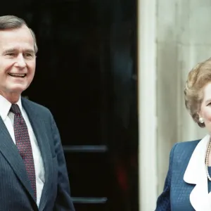 President of the United States George Bush and Prime Minister Margaret Thatcher outside President of the United States George Bush and Prime Minister Margaret Thatcher outside