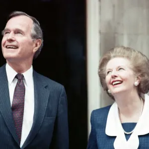 President of the United States George Bush and Prime Minister Margaret Thatcher outside President of the United States George Bush and Prime Minister Margaret Thatcher outside
