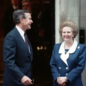 President of the United States George Bush and Prime Minister Margaret Thatcher outside President of the United States George Bush and Prime Minister Margaret Thatcher outside