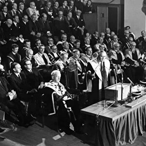 Prime Minister Harold Wilson pictured during his speech after being installed as