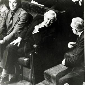 Prime Minister James Callaghan right and former Premier Sir Harold Wilson exchange words