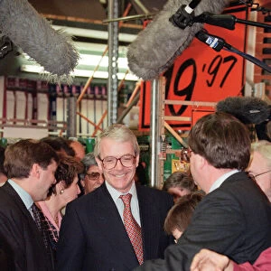 Prime Minister John Major pictured visiting B&Q during the general election campaign