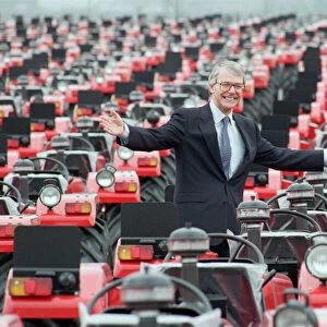 Prime Minister John Major surrounded by tractors during his visit to Massey Ferguson