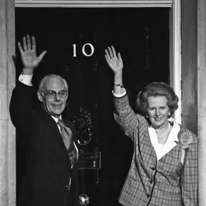Prime Minister Margaret Thatcher, her husband, Denis Thatcher celebrate winning a third Prime Minister Margaret Thatcher, her husband, Denis Thatcher celebrate winning a third