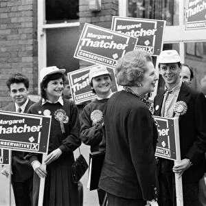 Prime Minister Margaret Thatcher campaigning ahead of the General Election. 21st May 1987