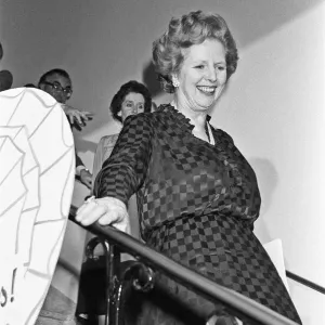 Prime Minister Margaret Thatcher celebrates at Conservative party headquarters after Prime Minister Margaret Thatcher celebrates at Conservative party headquarters after