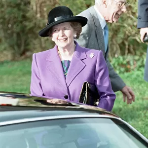 Prime Minister Margaret Thatcher and her husband Denis visit the church near Chequers