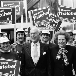 Prime Minister Margaret Thatcher and her husband Denis campaigning ahead of the General Prime Minister Margaret Thatcher and her husband Denis campaigning ahead of the General