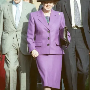 Prime Minister Margaret Thatcher and her husband Denis visit the church near Chequers Prime Minister Margaret Thatcher and her husband Denis visit the church near Chequers