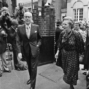 Prime Minister Margaret Thatcher and husband Dennis seen here arriving at the polling Prime Minister Margaret Thatcher and husband Dennis seen here arriving at the polling