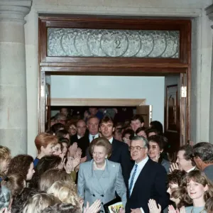 Print of Margaret Thatcher and Kenneth Baker at Conservative headquarters Print of Margaret Thatcher and Kenneth Baker at Conservative headquarters