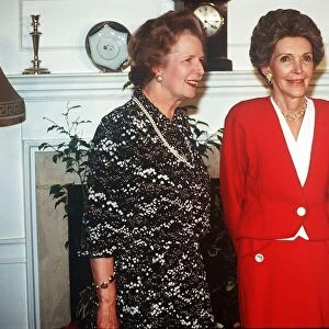 Prime Minister Margaret Thatcher recieves Nancy Reagan, wife of the American president