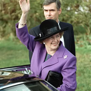 Prime Minister Margaret Thatcher visits the church near Chequers