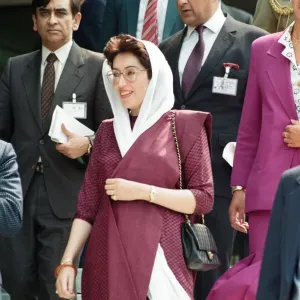 Prime Minister of Pakistan Benazir Bhutto during her visit to London. 6th July 1989 Prime Minister of Pakistan Benazir Bhutto during her visit to London. 6th July 1989