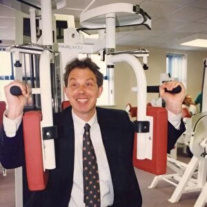 Prime Minister Tony Blair using the gym equipment at the opening of the West Benwell
