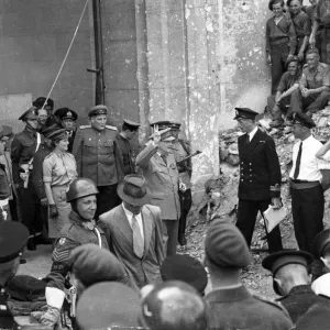 Prime Minister Winston Churchill inspects the smashed Chancellery of Adolf Hitler as he Prime Minister Winston Churchill inspects the smashed Chancellery of Adolf Hitler as he