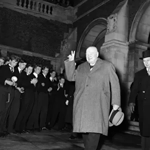 Prime Minister Winston Churchill pictured at Harrow School. November 1953