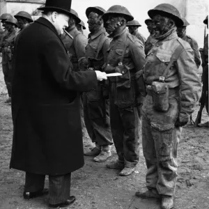 Winston Churchill Examines Commando Knife Print 1942 Winston Churchill Examines Commando Knife Print 1942