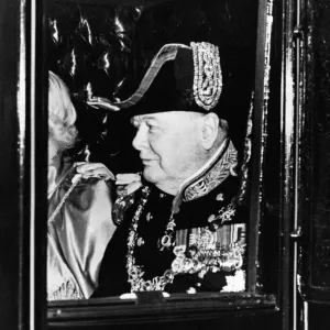 Prime Minister Winston Churchill with his wife in their coach during the Ministers Prime Minister Winston Churchill with his wife in their coach during the Ministers