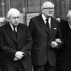 Three former Prime Ministers L to R Harold Wilson James Callaghan